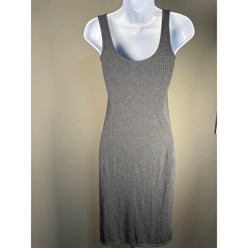 Abercrombie & Fitch Ribbed Knit Tank Maxi Dress Gray Bodycon Side Slit XS